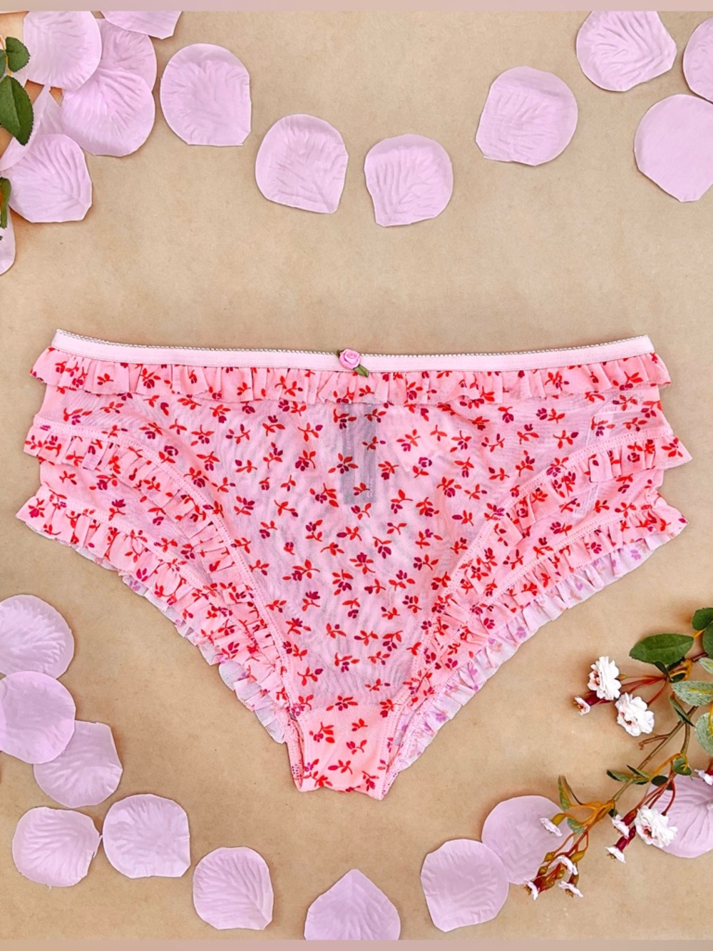 Anthro ❉ Smocked Printed Briefs Panty in Peach Floral Size Small